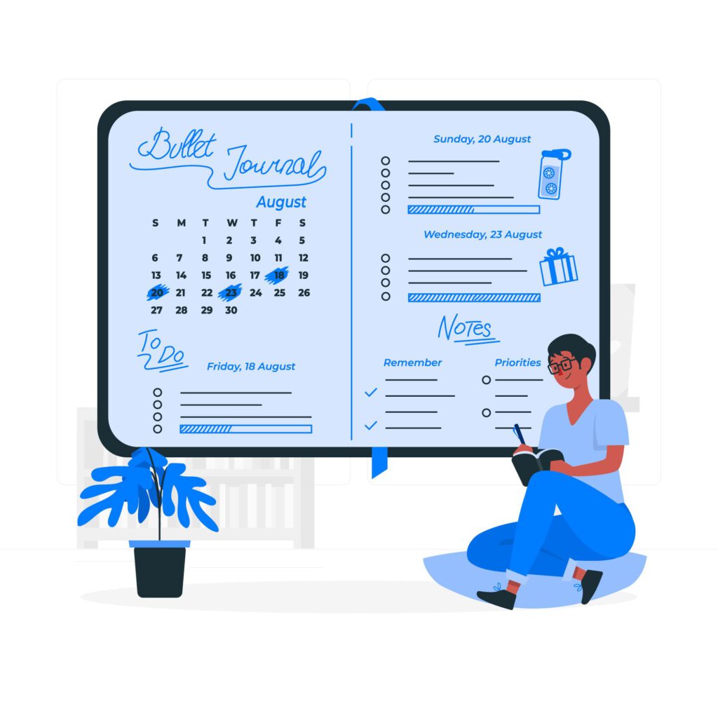 example of a content calendar and a developer working on scheduling content at a constant interval