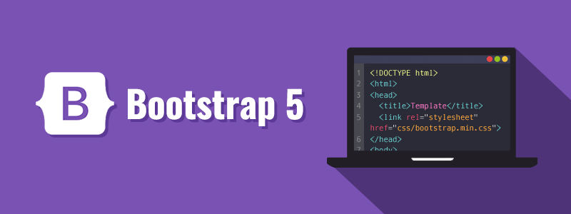 Bootstrap 5 with purple background and starter HTML. Bootstrap is the original smart grid that allowed developers to create responsive websites efficently.