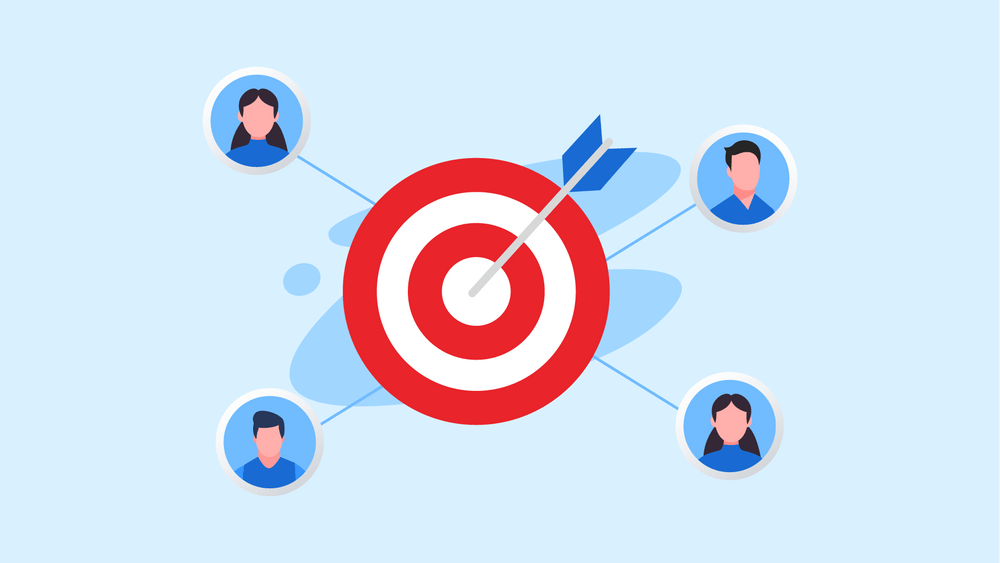 Illustration showing combing information from multiple places to create a target and make it a personalized customer persona