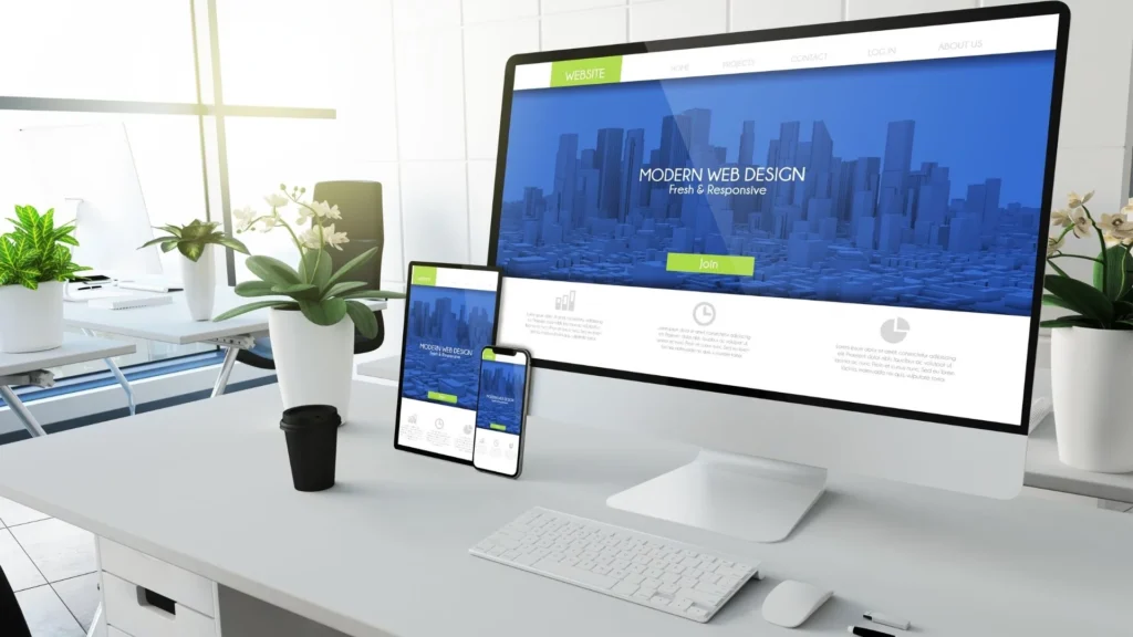 Web design mockup showing responsive design and modern clean layouts